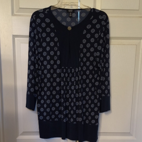 Jones New York Tops - Jones New York Navy and White Polka Dot Tunic